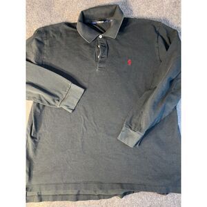 Polo Ralph‎ Lauren Polo Shirt Men XL Green Cotton Long Sleeve High Low Slit Logo